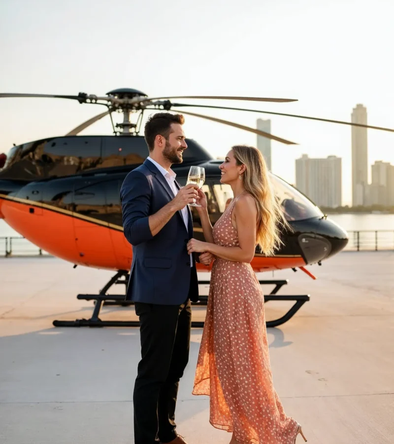 Miami proposal with helicopter ride and champagne